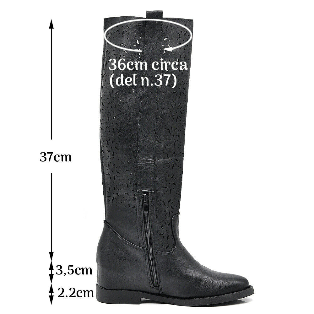 Stivali Estivi Primaverili Traforati Da Donna Con Zeppa Interna Rialzo LY81