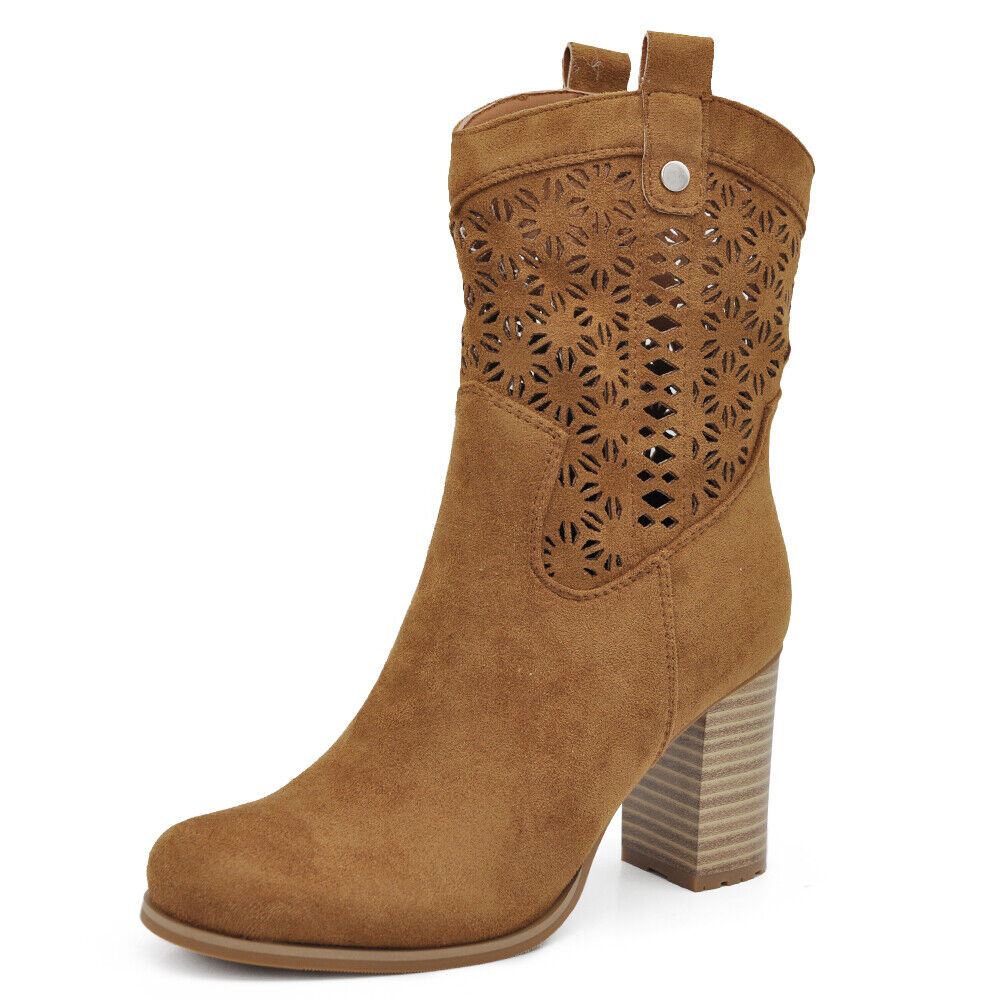 Stivaletti Tronchetti Primaverili Da Donna Tacco Camoscio Traforato XG115
