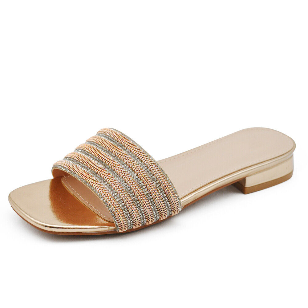 Scarpe Da Donna Ciabatte Sandali Bassi A Fascia Con Pietre Strass GH-806