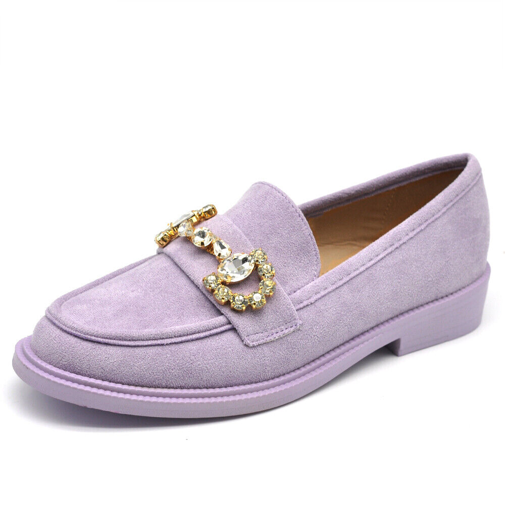 Scarpe Da Donna Ballerine Moccassini Con Pietre Strass 2625 nero fuxia lilla