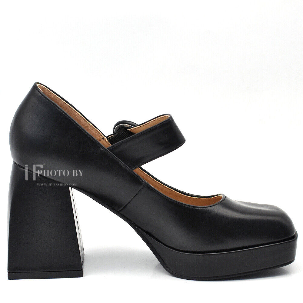 Décolleté Scarpe Da Donna Mary Jane Tacco Grosso Con Cinturini JM-9818