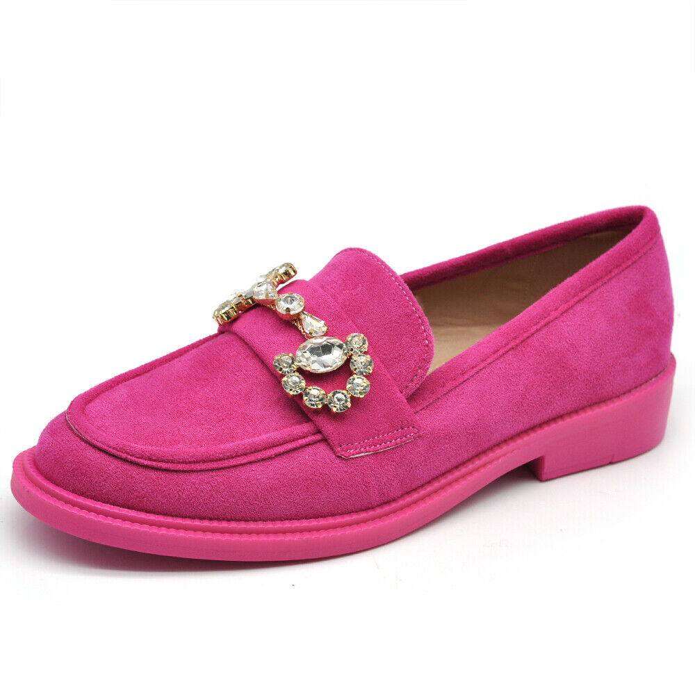Scarpe Da Donna Ballerine Moccassini Con Pietre Strass 2625 nero fuxia lilla