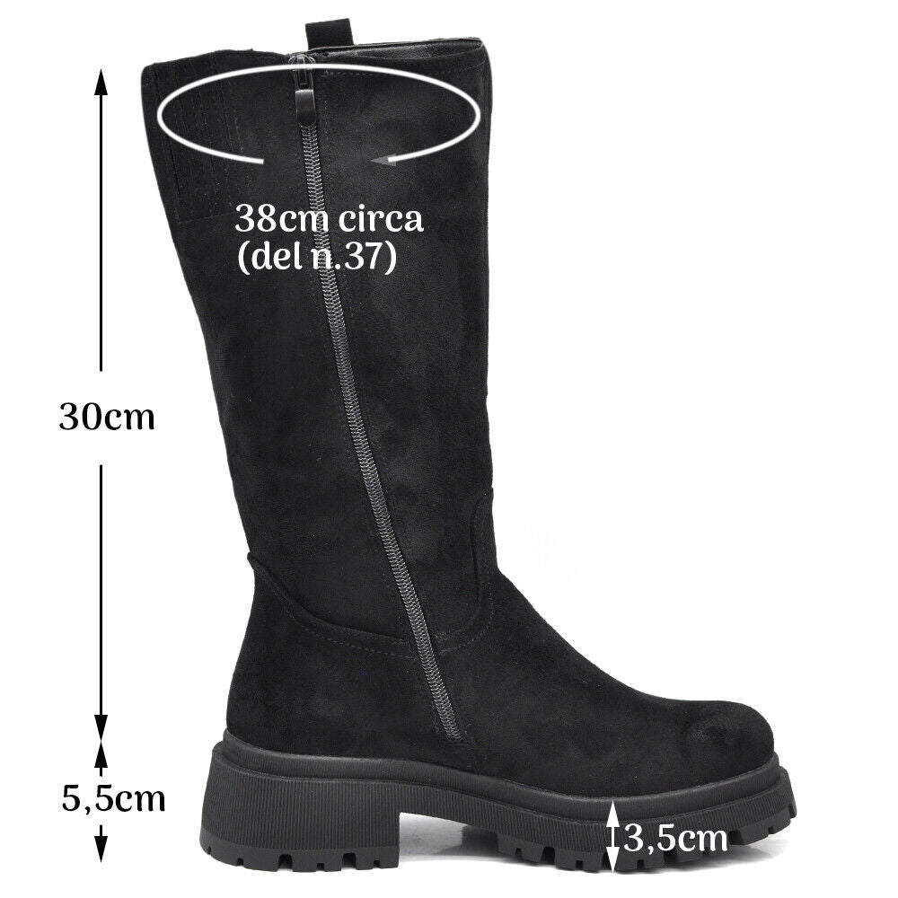 Stivaletti Stivali Biker Al Polpaccio Da Donna Scamosciato Platform GR-6632