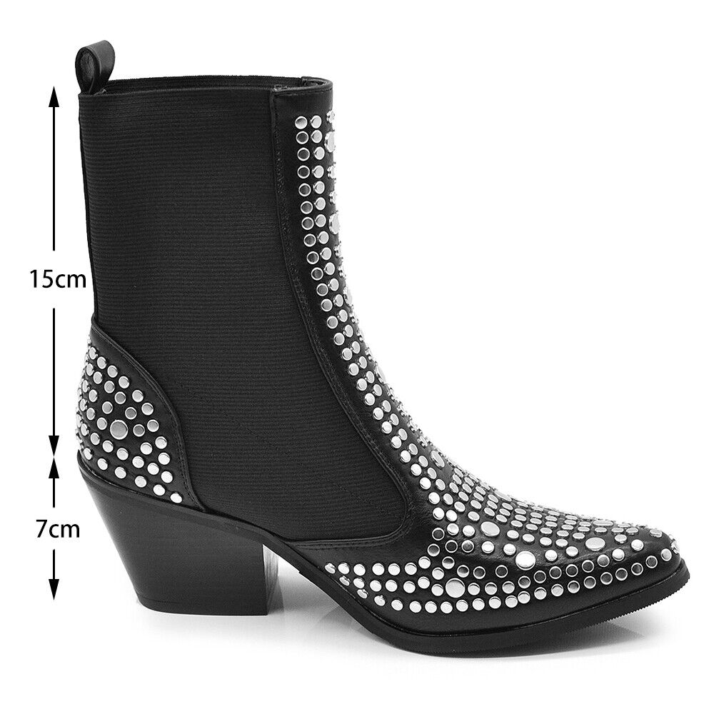 Stivaletti elasticizzati Donna A Punta Camperos Texani Borchie Tacco 15757