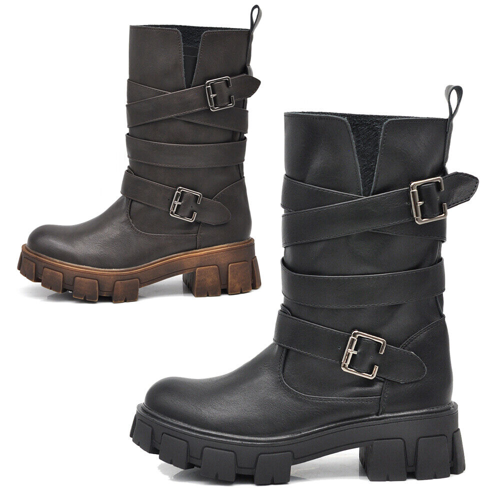 Stivali Donna Stivali Biker Platform Stivali Biker Con Platform