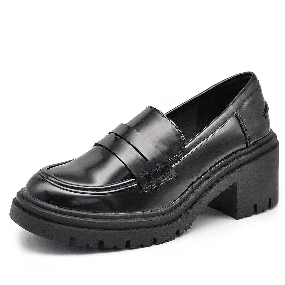 Scarpe Mocassini Loafers Slip On Da Donna Con Tacco 7cm Platform IF-6647 nero beige