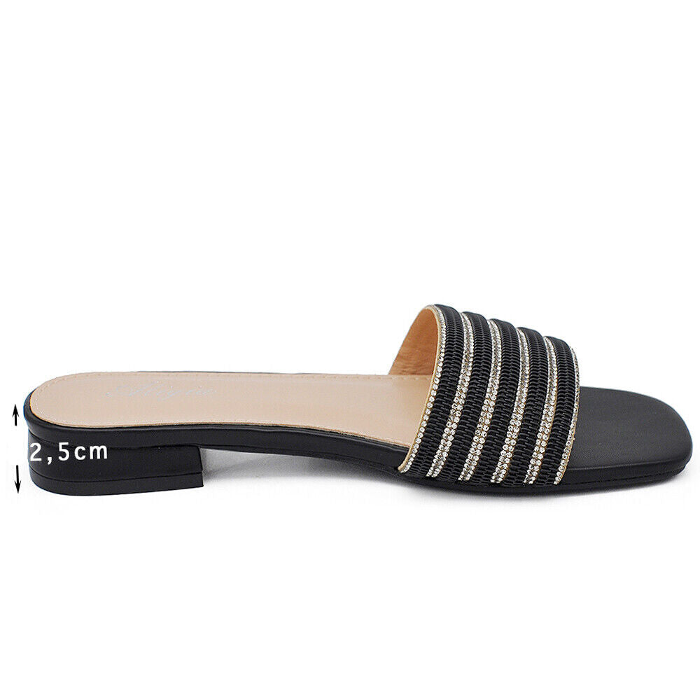 Scarpe Da Donna Ciabatte Sandali Bassi A Fascia Con Pietre Strass GH-806