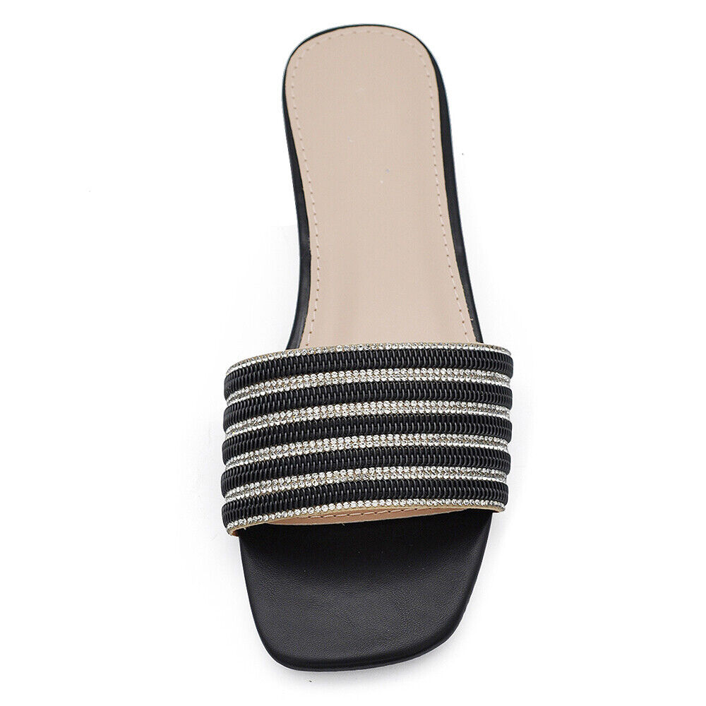 Scarpe Da Donna Ciabatte Sandali Bassi A Fascia Con Pietre Strass GH-806