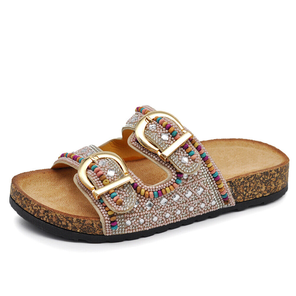 Scarpe Sandali Ciabatte Da Donna Sughero Con Fibbie e Strass GH-801