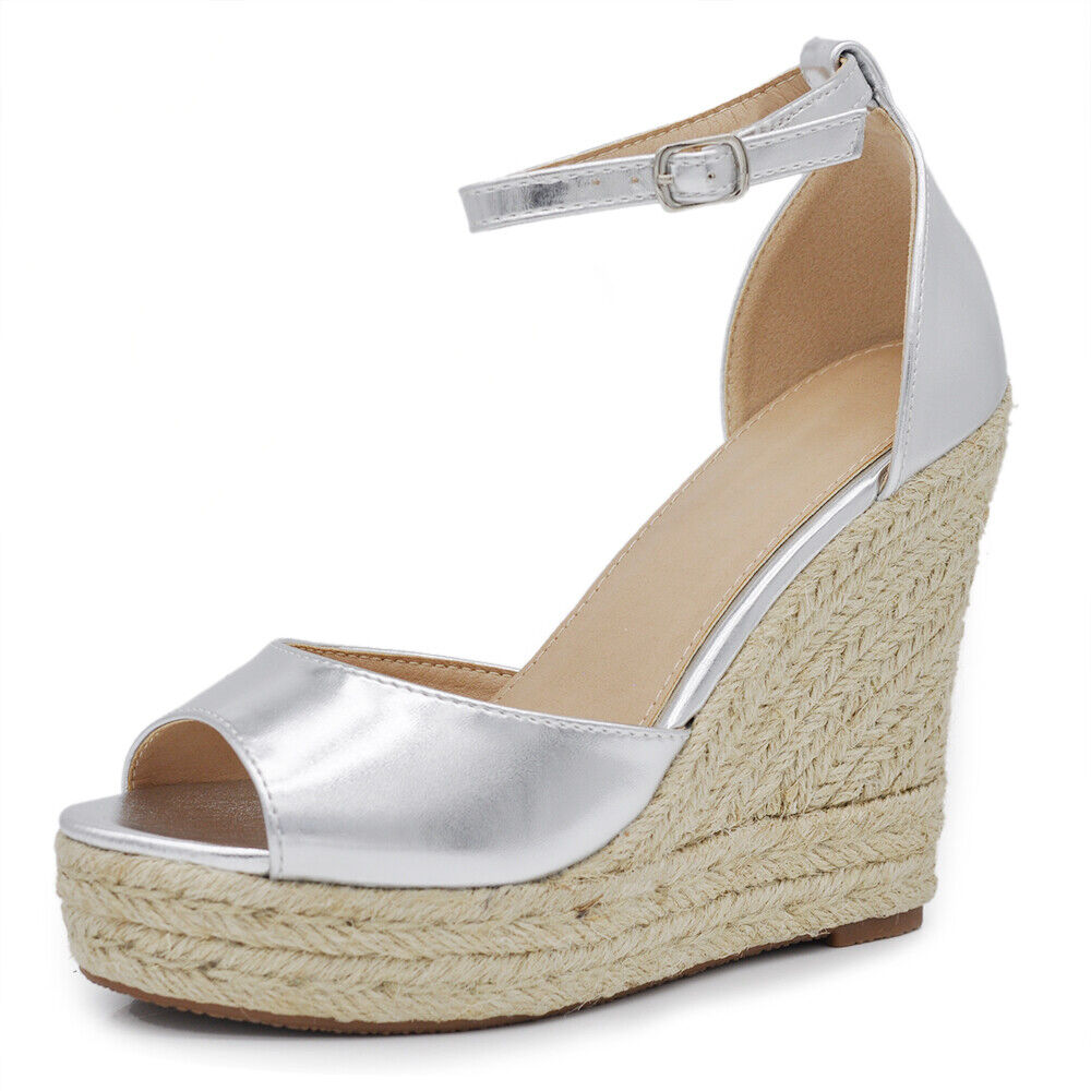 Scarpe Sandali Espadrillas Da Donna Con Platform Zeppa Corda Cinturino X7M0096