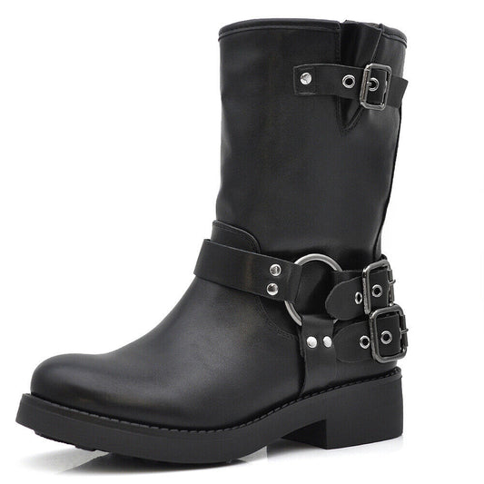 Stivali Stivaletti Biker Anfibi Motociclista Fibbie Cinghie Da Donna RQ65