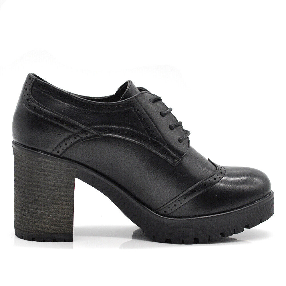 Oxford Scarpe Francesina Francesine Tacco Nero Scarpe Parigine