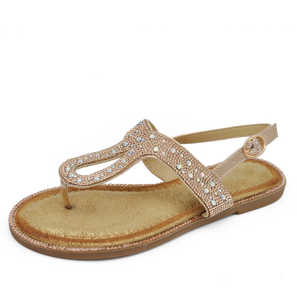 Infradito Sandali Gioiello Bassi Da Donna Con Pietre Strass Brillantini GH-805