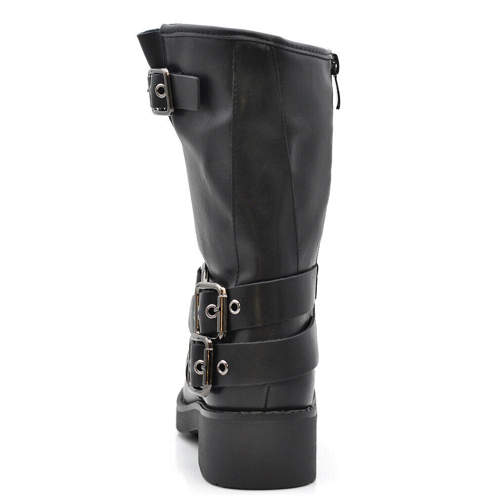 Stivali Stivaletti Biker Anfibi Motociclista Fibbie Cinghie Da Donna RQ65