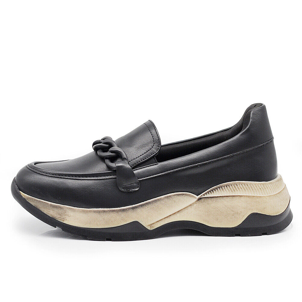 Scarpe Sneakers Mocassini Slip On Da Donna Con Catena Platform Zeppa GR-6648
