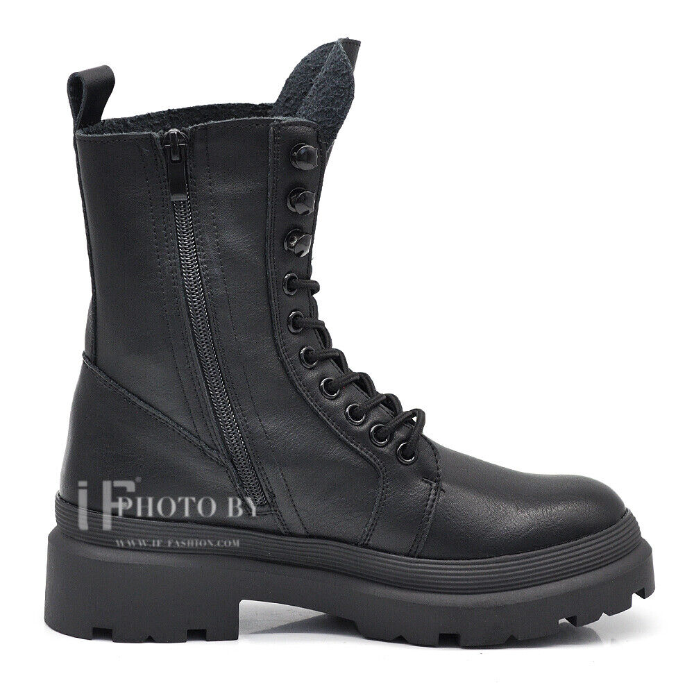Stivali Stivaletti Platform Donna Motociclista Anfibi MP326 nero beige