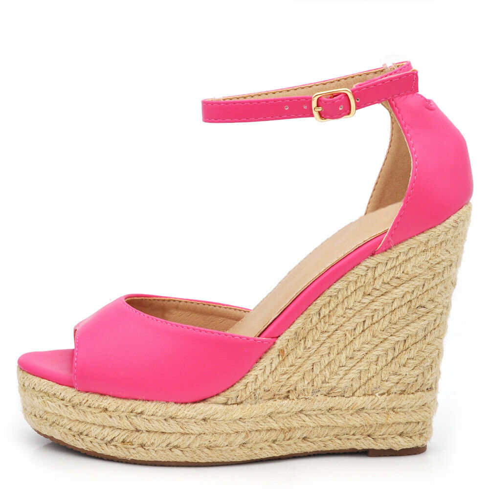 Scarpe Sandali Espadrillas Da Donna Con Platform Zeppa Corda Cinturino X7M0096