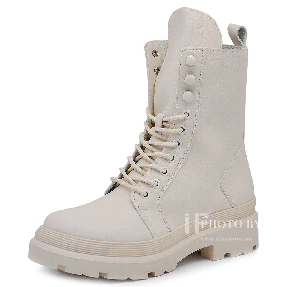 Stivali Stivaletti Platform Donna Motociclista Anfibi MP326 nero beige