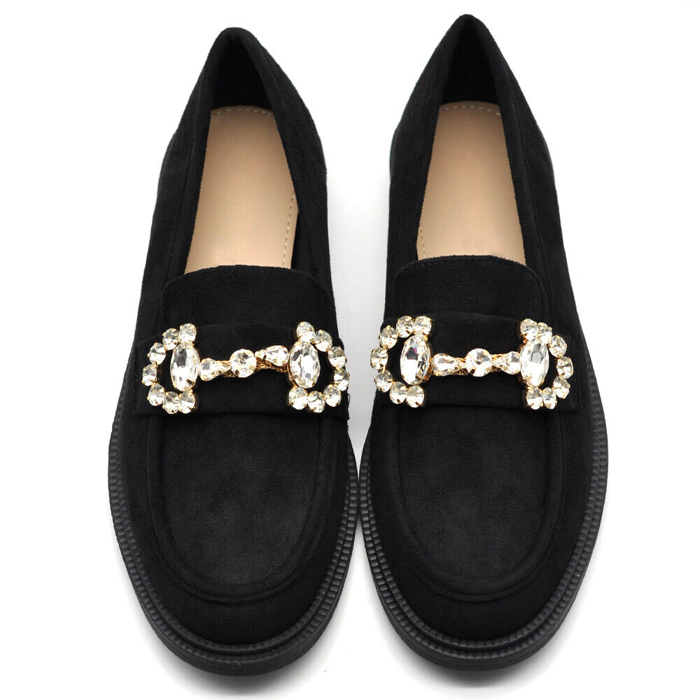Scarpe Da Donna Ballerine Moccassini Con Pietre Strass 2625 nero fuxia lilla