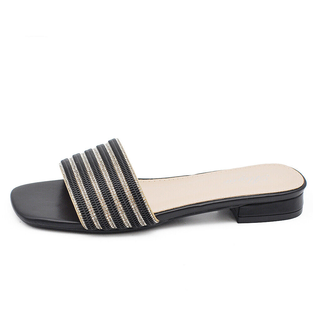 Scarpe Da Donna Ciabatte Sandali Bassi A Fascia Con Pietre Strass GH-806
