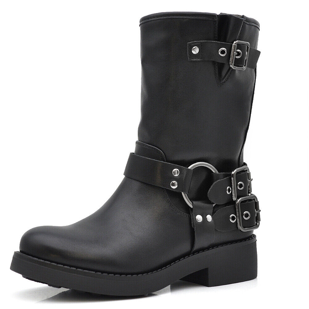 Stivali Stivaletti Biker Anfibi Motociclista Fibbie Cinghie Da Donna RQ65