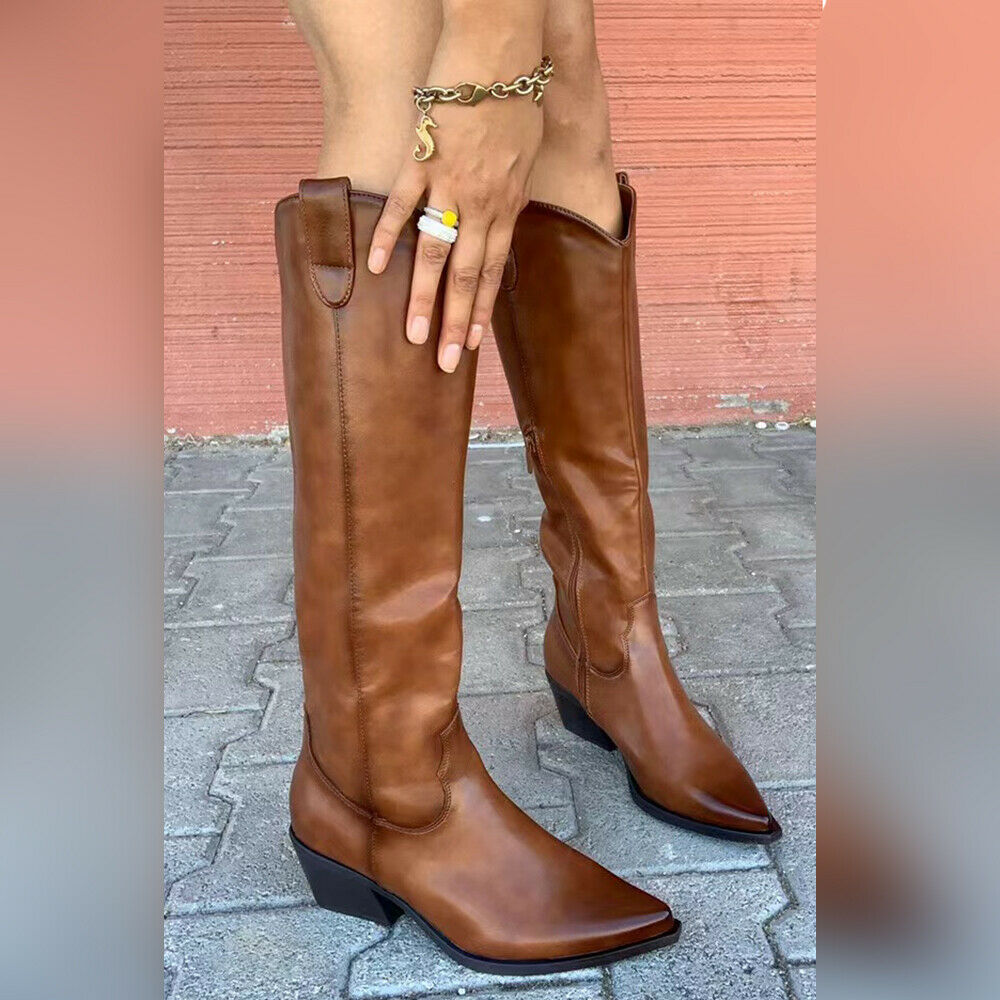Stivali Alti Camperos Texani A Punta Al Ginocchio Da Donna D7710 9619