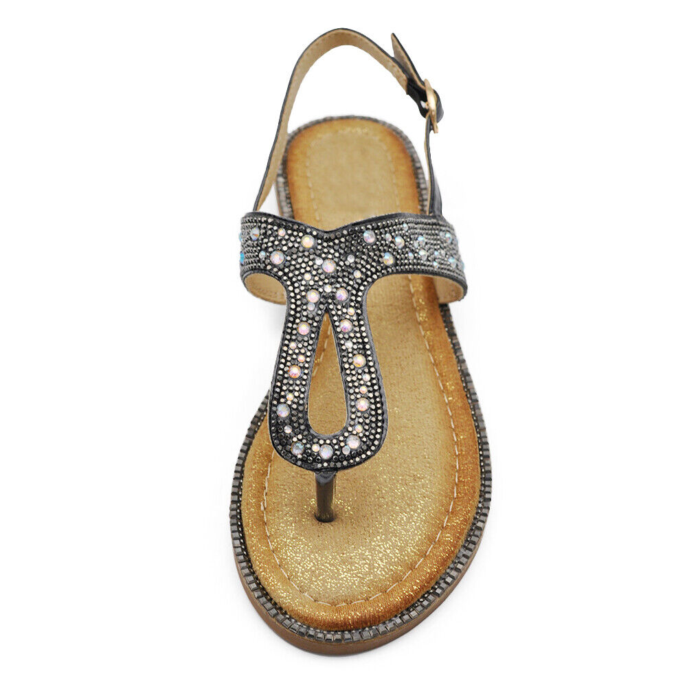 Infradito Sandali Gioiello Bassi Da Donna Con Pietre Strass Brillantini GH-805