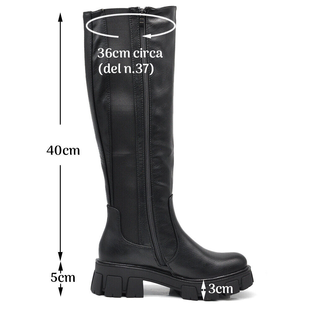 Stivali Biker Motociclista Da Donna Al Polpaccio Elasticizzato Platformo MP322-2