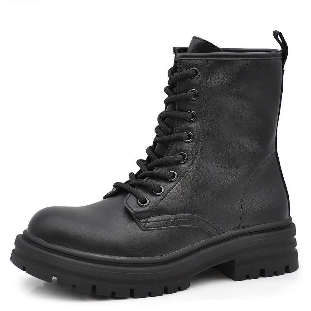 Stivaletti Stivali Anfibi Combat boots Militare Da Donna Platform Y13 nero camel