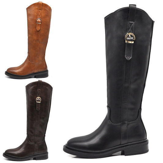Stivali Cavallerizza Equitazione Biker Motociclista Con Fibbia Da Donna 7977