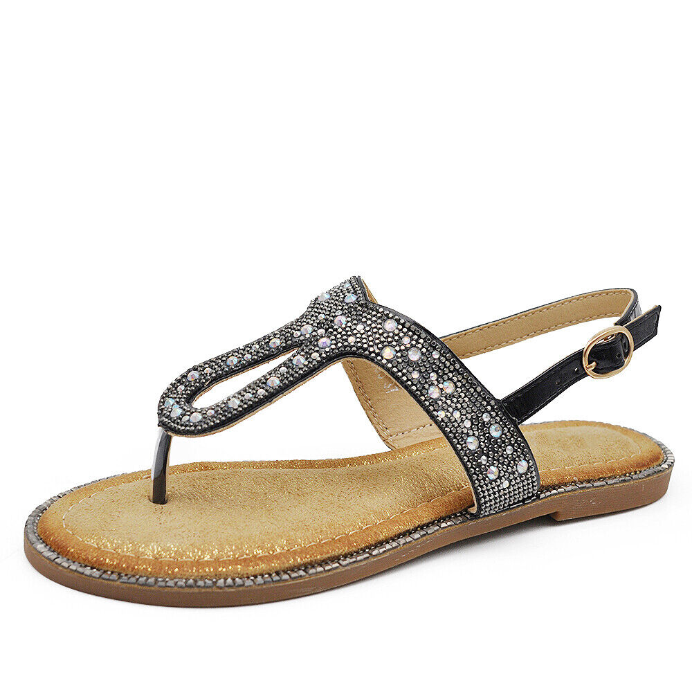 Infradito Sandali Gioiello Bassi Da Donna Con Pietre Strass Brillantini GH-805