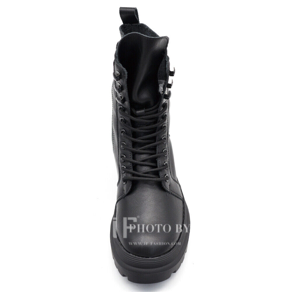Stivali Stivaletti Platform Donna Motociclista Anfibi MP326 nero beige
