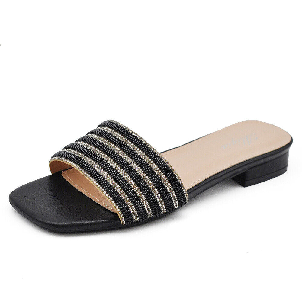 Scarpe Da Donna Ciabatte Sandali Bassi A Fascia Con Pietre Strass GH-806