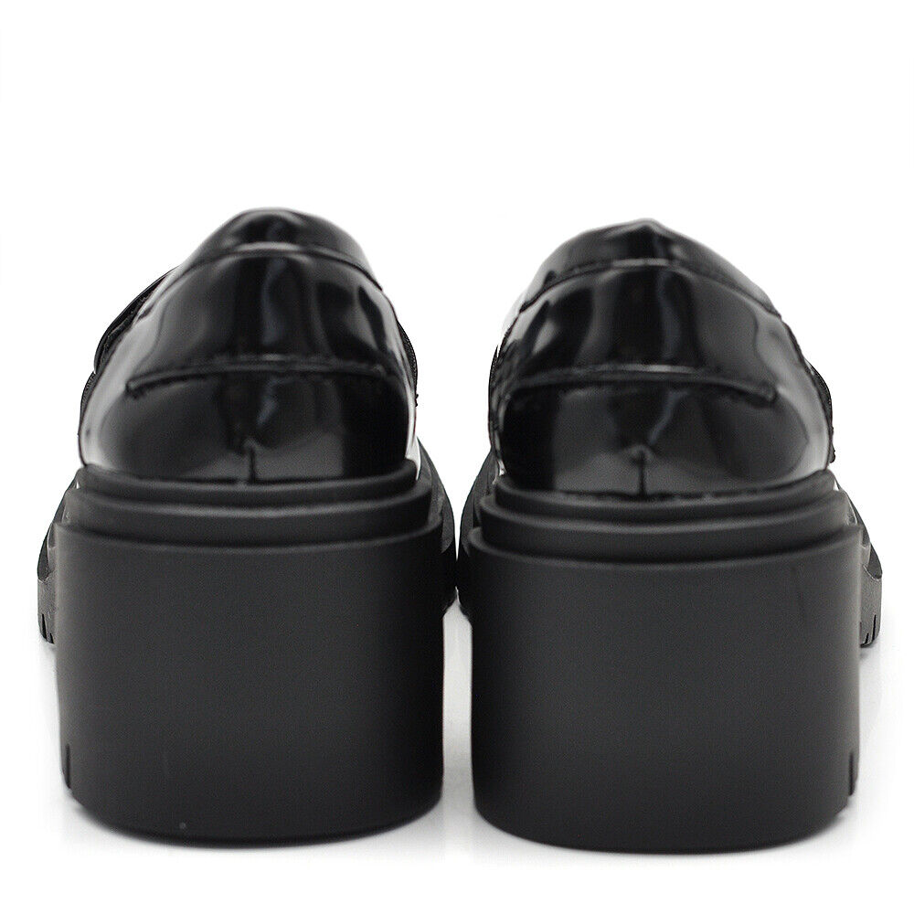 Scarpe Mocassini Loafers Slip On Da Donna Con Tacco 7cm Platform IF-6647 nero beige