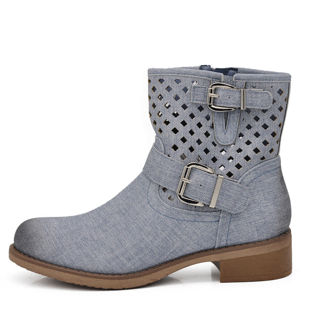 Stivali Stivaletti da Donna Biker Motociclista Primaverili Effetto Jeans 6656
