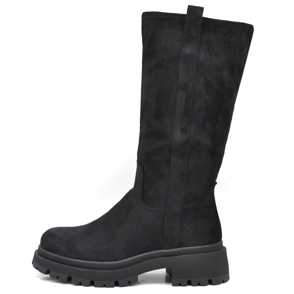 Stivaletti Stivali Biker Al Polpaccio Da Donna Scamosciato Platform GR-6632