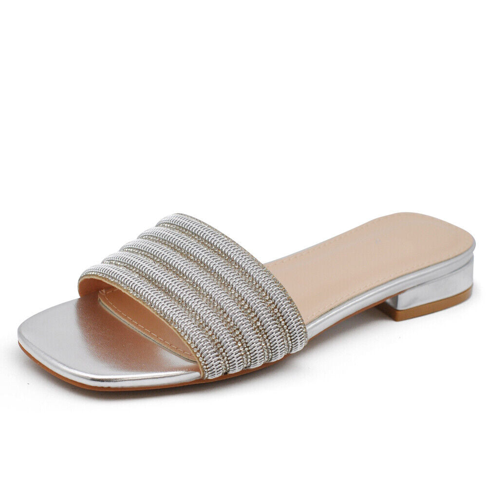 Scarpe Da Donna Ciabatte Sandali Bassi A Fascia Con Pietre Strass GH-806