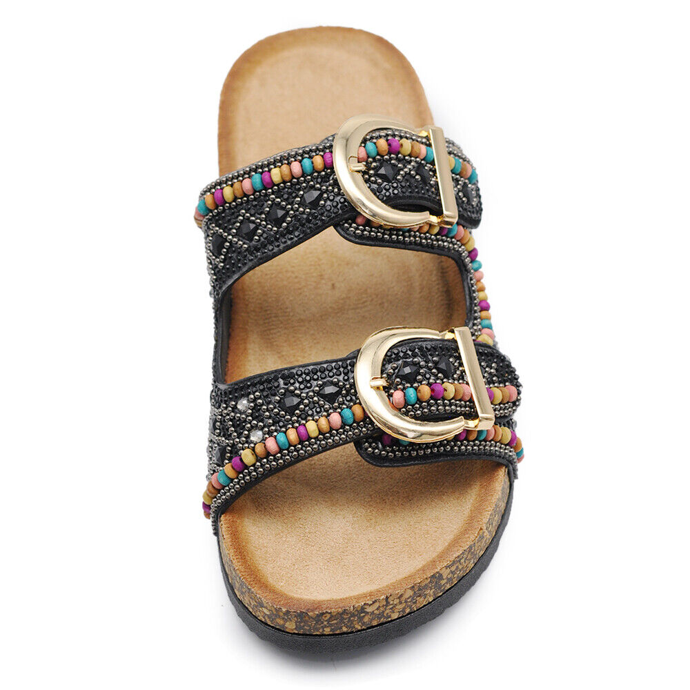 Scarpe Sandali Ciabatte Da Donna Sughero Con Fibbie e Strass GH-801
