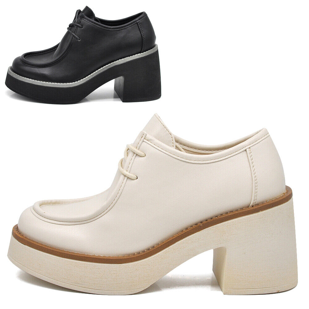 Mocassini Loafers Scarpe Da Donna Con Tacco Lacci Stringati MP353-2 nero beige