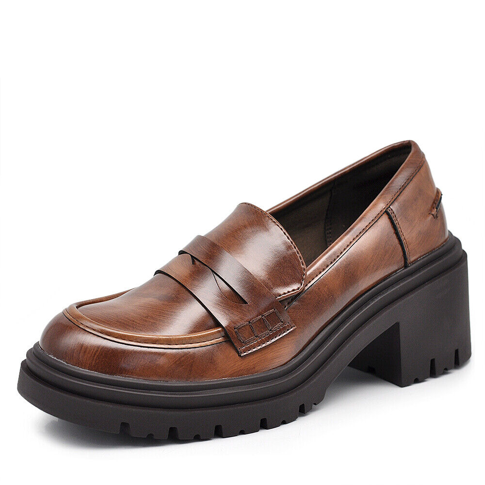 Scarpe Mocassini Loafers Slip On Da Donna Con Tacco 7cm Platform IF-6647 nero beige