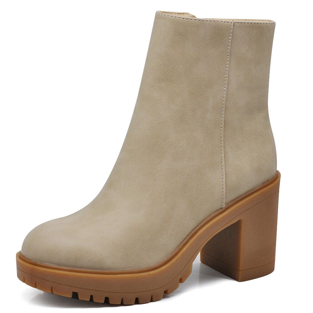 Stivaletti Donna Tronchetti In Pelle Sintetica - Tacco Grosso E Platform Carrarmato - Foto 12