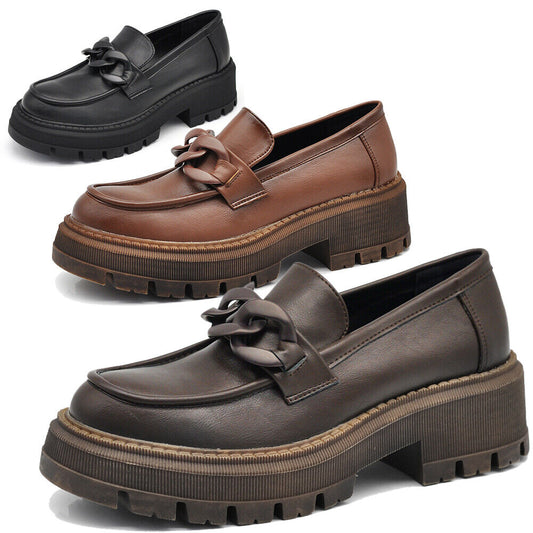 Scarpe Da Donna Mocassini Loafer Slip On Con Catena Platform Suola Track YG898