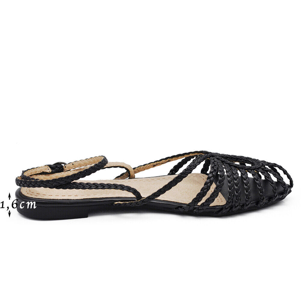 Scarpe Ballerine Estive Sandali Bassi Intrecciati Donna F6651 nero oro argento