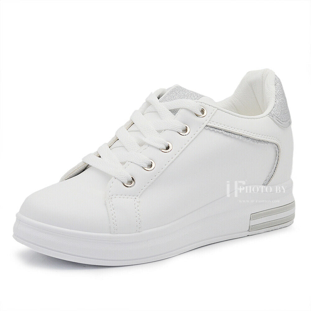 Scarpe Da Ginnastica Sportive Sneaker Bianche Donna Platform Zeppa Rialzo 85-412