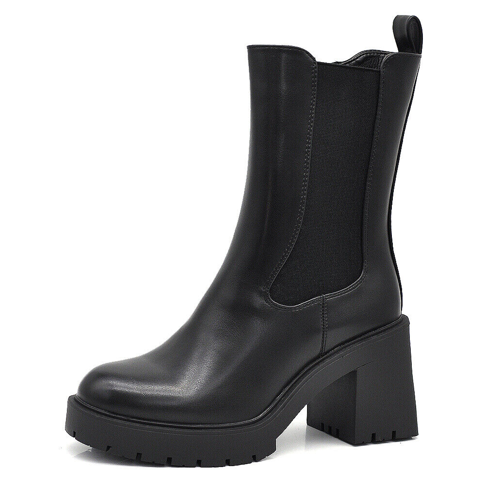 Stivaletti Tronchetti Chelsea Da Donna Con Tacco Grosso Plateau 6629 nero camel