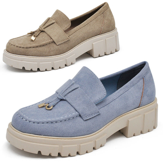Scarpe Mocassini Loafers Slip On Scamosciati Da Donna Platform D8102 Khaki blu