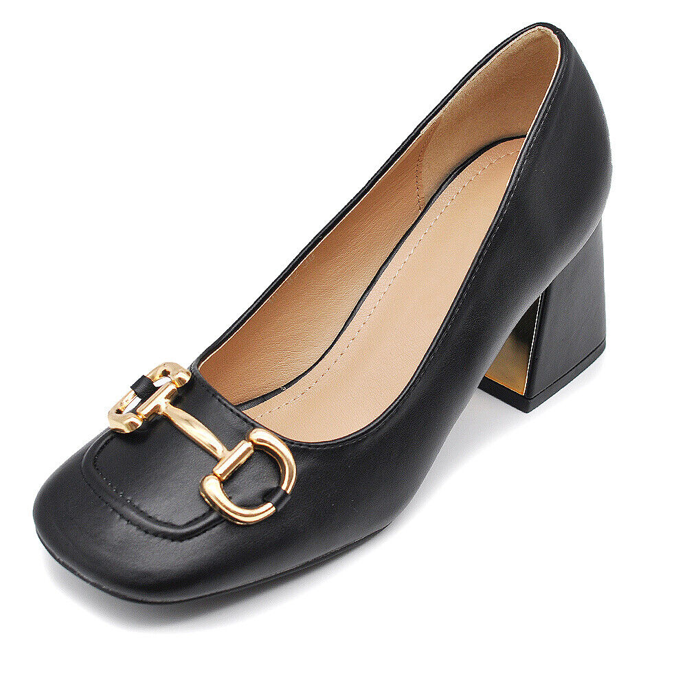 Décolleté Moccassini Loafer Da Donna Tacco Grosso Medio Con Morsetto 4095