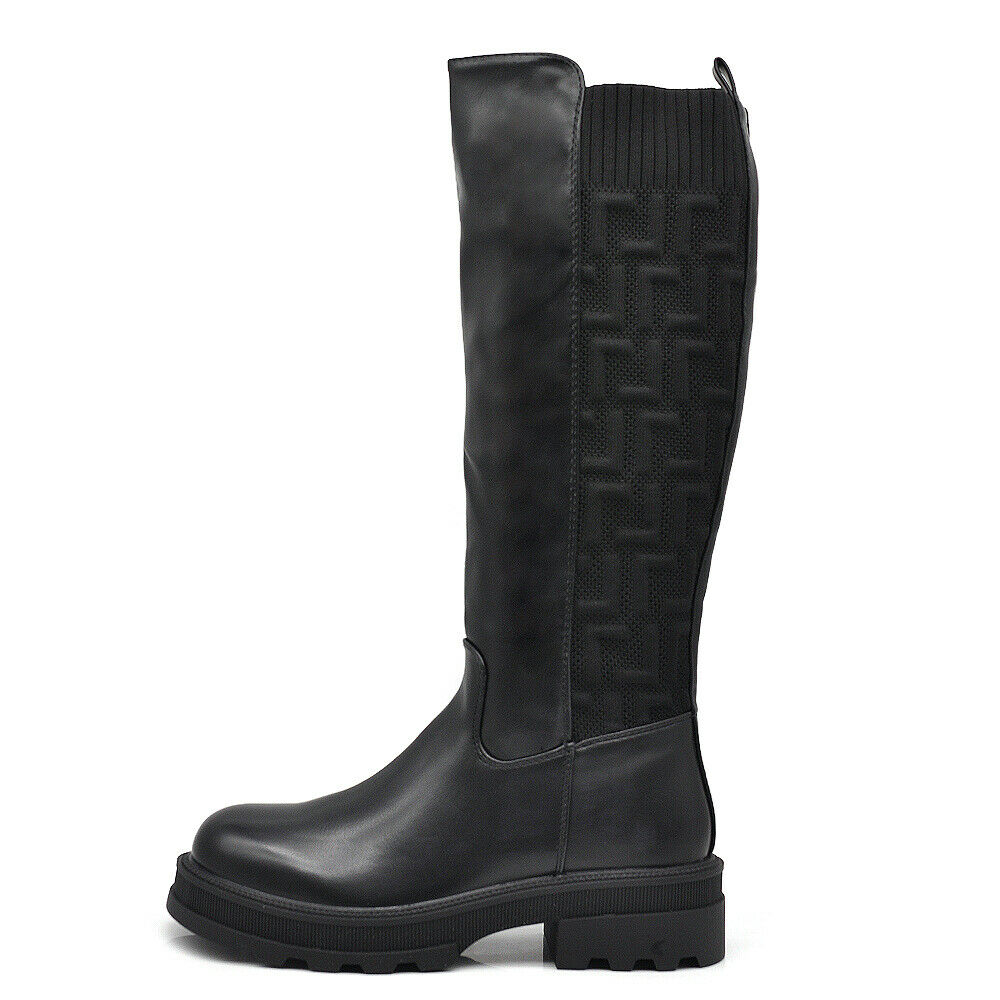 Stivali Biker Motociclista Al Polpaccio Da Donna Con Tessuto Stretch G663