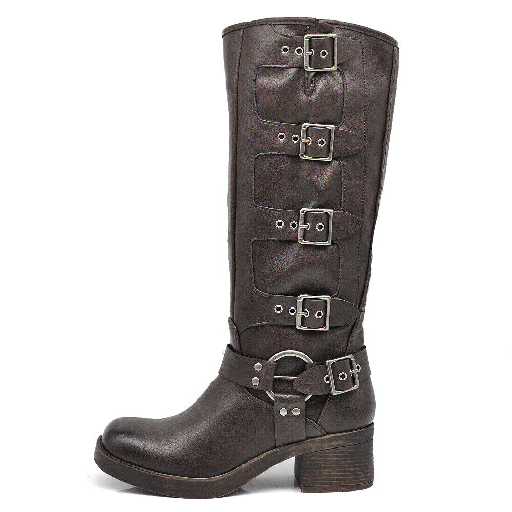 IF Fashion Scarpe Donna Stivali Al Polpaccio Biker Con Fibbie E Cinturini – Anfibi Motociclista In Sintetico, MP730 - 2