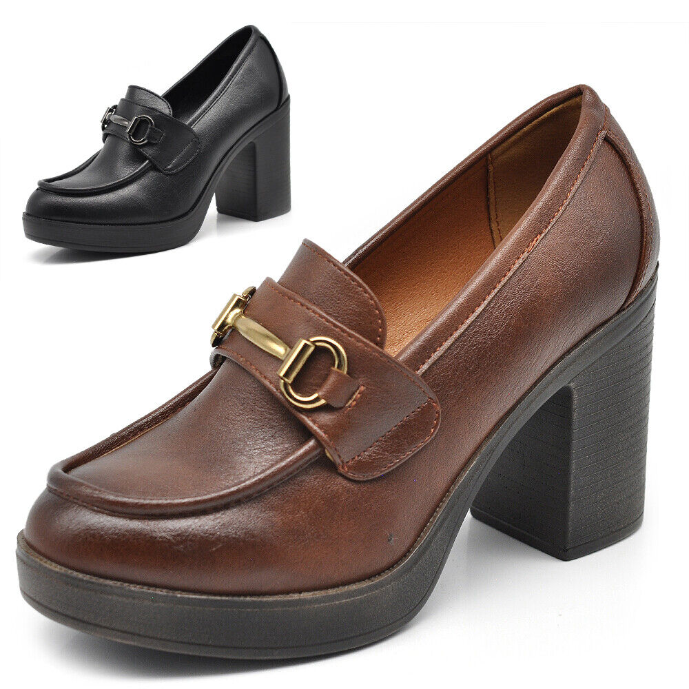 Mocassini Loafers Décolleté Da Donna Morsetto Con Tacco Grosso MP354-12